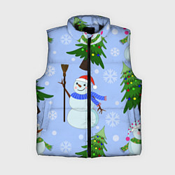 Женский жилет Снеговики с новогодними елками паттерн
