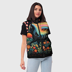 Женский жилет Лошадка с радужной гривой в стиле фолк-арт, цвет: 3D-светло-серый — фото 2