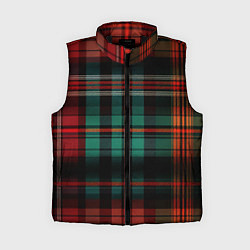 Женский жилет Красно-зелёная шотландская клетка, цвет: 3D-черный