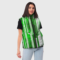 Женский жилет Киберпанк полосы белый и зелёный, цвет: 3D-красный — фото 2