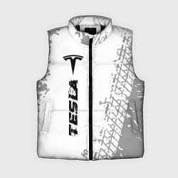 Женский жилет Tesla speed на светлом фоне со следами шин по-верт