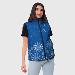 Женский жилет Текстура снежинок на синем фоне, цвет: 3D-черный — фото 2