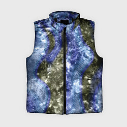 Женский жилет Абстракция - гранж синие полосы на сером, цвет: 3D-черный