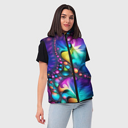 Женский жилет Розово синий фрактал, цвет: 3D-черный — фото 2