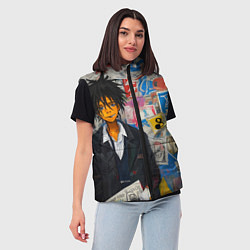 Женский жилет Аниме пацан на фоне стены, цвет: 3D-светло-серый — фото 2