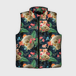 Женский жилет Узор из черепов с цветами и листьями, цвет: 3D-красный