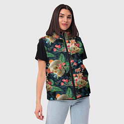 Женский жилет Узор из черепов с цветами и листьями, цвет: 3D-красный — фото 2