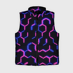 Женский жилет Сине-розовые неоновые неполные гексагоны, цвет: 3D-черный