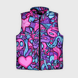 Женский жилет Узор розово-фиолетовый черепа и сердца
