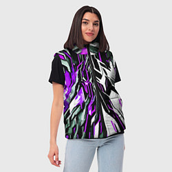 Женский жилет Фиолетовая и белая абстракция на чёрном фоне, цвет: 3D-светло-серый — фото 2
