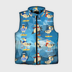 Женский жилет Паттерн чаек на полигональном синем, цвет: 3D-черный