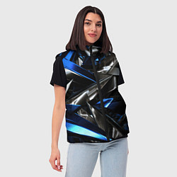Женский жилет Синие и серебряные вставки абстракции, цвет: 3D-черный — фото 2