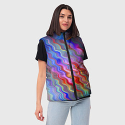 Женский жилет Волнистые разноцветные линии, цвет: 3D-черный — фото 2