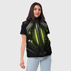 Женский жилет Яркая зеленая неоновая киберброня, цвет: 3D-красный — фото 2