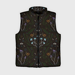 Женский жилет Волшебный лес, грибы, улитки и мотыльки - паттерн, цвет: 3D-черный