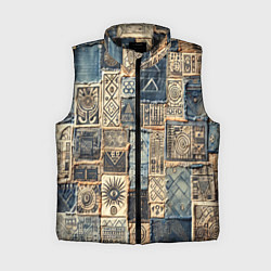 Женский жилет Татуировки племени майя пэчворк, цвет: 3D-черный
