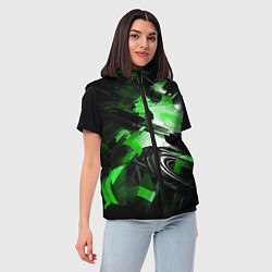 Женский жилет Green dark abstract geometry style, цвет: 3D-черный — фото 2