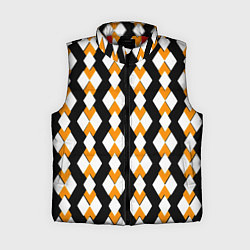 Женский жилет Жёлтые и белые ромбы на чёрном фоне, цвет: 3D-красный