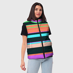 Женский жилет Цветные разные полосы, цвет: 3D-черный — фото 2