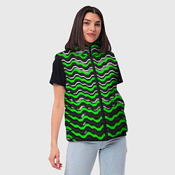 Женский жилет Белые и зелёные полосы на чёрном фоне, цвет: 3D-черный — фото 2