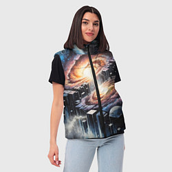 Женский жилет Слияние двух галактик - неоновое свечение, цвет: 3D-черный — фото 2
