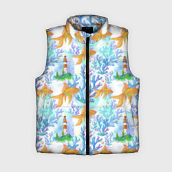 Женский жилет Золотая рыбка и кораллы акварельные, цвет: 3D-светло-серый