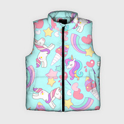 Женский жилет Единорог мороженое конфета и сердечки на голубом ф