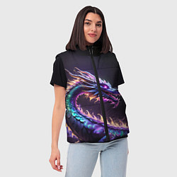 Женский жилет Неоновый сиреневый дракон на черном фоне, цвет: 3D-черный — фото 2