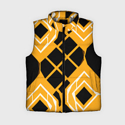Женский жилет Чёрные квадраты и белые полосы на оранжевом фоне