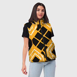 Женский жилет Чёрные квадраты и белые полосы на оранжевом фоне, цвет: 3D-светло-серый — фото 2