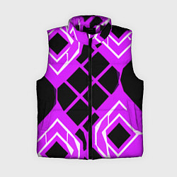 Женский жилет Чёрные квадраты и белые полосы на фиолетовом фоне