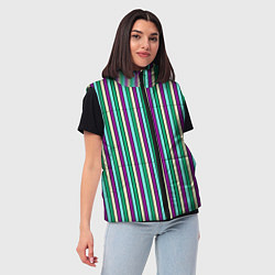 Женский жилет Фиолетово-зелёный полосатый, цвет: 3D-черный — фото 2