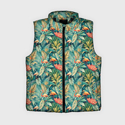 Женский жилет Тропический фламинго в цветах, цвет: 3D-черный