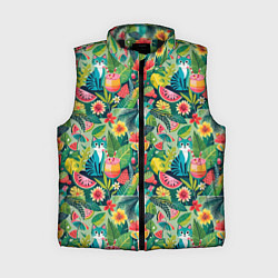 Женский жилет Летние тропические котики с арбузным коктейлем, цвет: 3D-черный