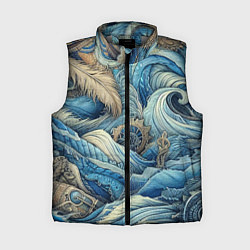 Женский жилет Паттерн из перьев и джинсы - нейросеть, цвет: 3D-светло-серый