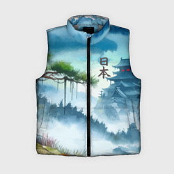 Женский жилет Японский пейзаж - акварель живопись