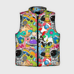 Женский жилет Разноцветные мультяшные персонажи, цвет: 3D-светло-серый