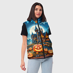 Женский жилет Ночь Хэллоуина тыквы и замок, цвет: 3D-красный — фото 2