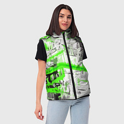 Женский жилет Бело-зелёная абстракция на чёрном фоне, цвет: 3D-красный — фото 2