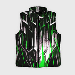 Женский жилет Зелёно-белые вертикальные полосы на чёрном фоне, цвет: 3D-черный