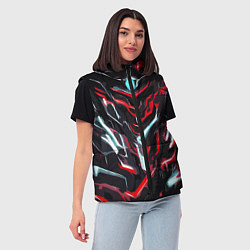 Женский жилет Красно-белые абстрактные линии на чёрном фоне, цвет: 3D-светло-серый — фото 2