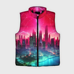 Женский жилет Неоновая гроза в мегаполисе - удар молнии, цвет: 3D-черный