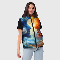 Женский жилет Профили парня и девушки - две стихии, цвет: 3D-красный — фото 2