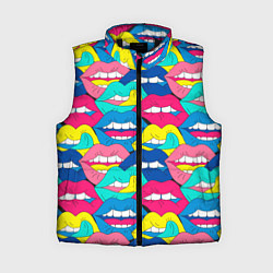 Женский жилет Разноцветные губы, цвет: 3D-черный