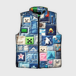 Женский жилет Minecraft на пэчворк джинсах, цвет: 3D-черный