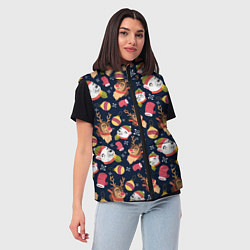 Женский жилет Новогодний детский паттерн с животными, цвет: 3D-черный — фото 2