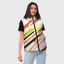 Женский жилет Оранжево-жёлто-чёрные полосы на белом фоне, цвет: 3D-черный — фото 2