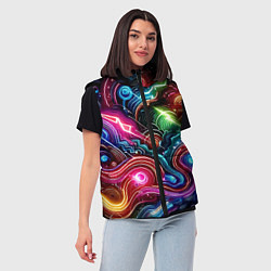 Женский жилет Красочная неоновая абстракция - нейроарт, цвет: 3D-черный — фото 2