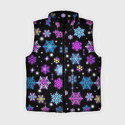 Женский жилет Разноцветные снежинки, цвет: 3D-черный