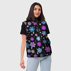 Женский жилет Разноцветные снежинки, цвет: 3D-черный — фото 2
